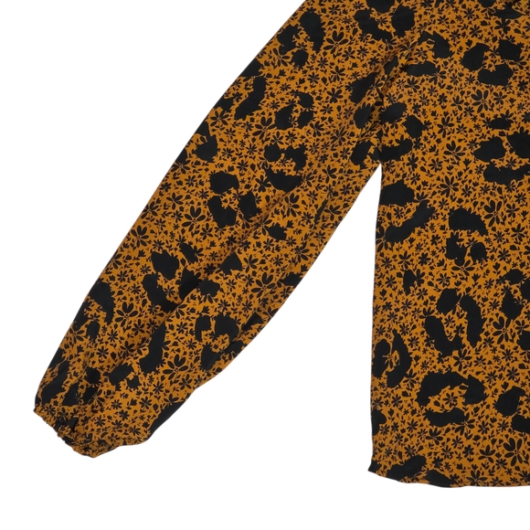 TOPSHOP Ruffle Yoke Blouse | US 12 | Mustard Floral Leopard | Cottagecore Boho - Picture 4 of 16